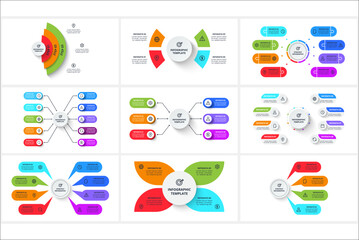Set creative concept for infographic with 3, 4, 6, 8, 10 steps, options, parts or processes.