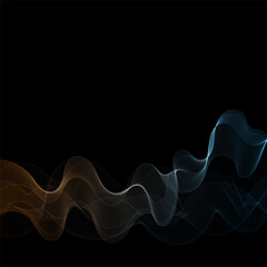 Colorful Smoky abstract wave on a black background. Vector design element. Eps 10