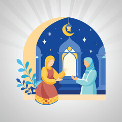 Ramadan Mosque Domes, Silhouette Crescent, Iftar Scene, Crescent Illustration, Hijab Reading, Quran with Child, Crescent Moon Woman, Islamic Lantern.
