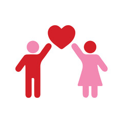 Man and Woman Reach Out for Love. Illustration of the Relationship of Two People Reaching for Love in Red. Symbol of Achieving Love.