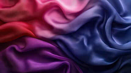 Fototapeta premium Colorful silk fabric draped, gradient red-blue, abstract textured background, textile design