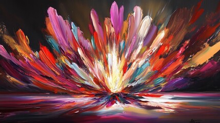 Abstract Colorful Explosion Painting Radiating Energy