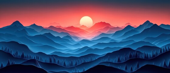 Minimalist Nature Scene with Vibrant Sunset Hues and Layers