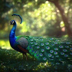 Obraz premium Beautiful Peacock Roaming in Peaceful Nature Setting