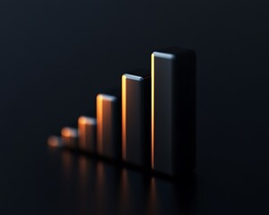 Sophisticated financial services icon featuring a smooth black bar graph with a slight glow set against a matte dark background
