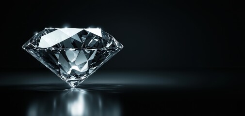 A brilliant diamond glimmers against a dark background, showcasing its intricate facets and sparkling clarity.