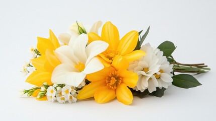 bright yellow and white spring bouquet on a white background