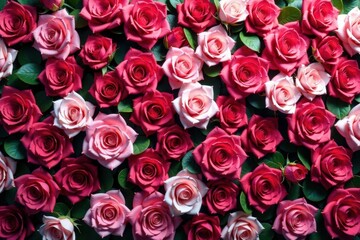 Fototapeta premium Vibrant rose wall, lush blooms, floral backdrop, photography, floral design