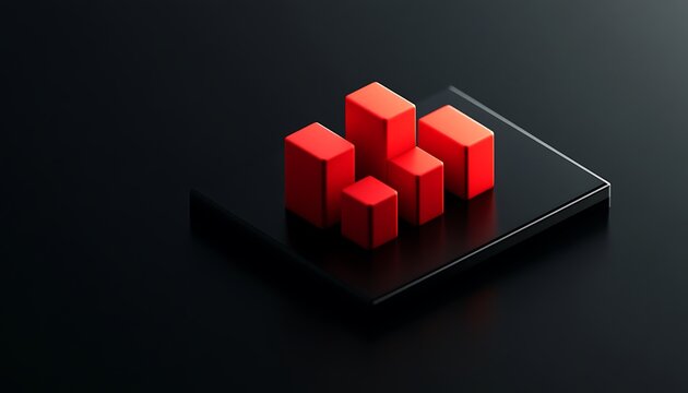 Sophisticated financial services icon with a vibrant red bar graph against a sleek black surface symbolizing growth and wealth creation