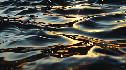 Golden sunset reflecting on rippling lake water
