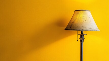 Vintage Floor Lamp with Soft Light Against Vibrant Yellow Wall