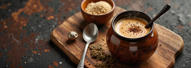 Rustic yerba mate in traditional gourd, warm beverage aesthetics