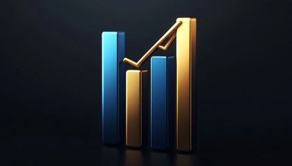 Sophisticated financial services icon with a blue and gold bar graph against a minimalist dark background suggesting growth and wealth creation