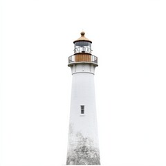 tall white lighthouse with brown top isolated on white background