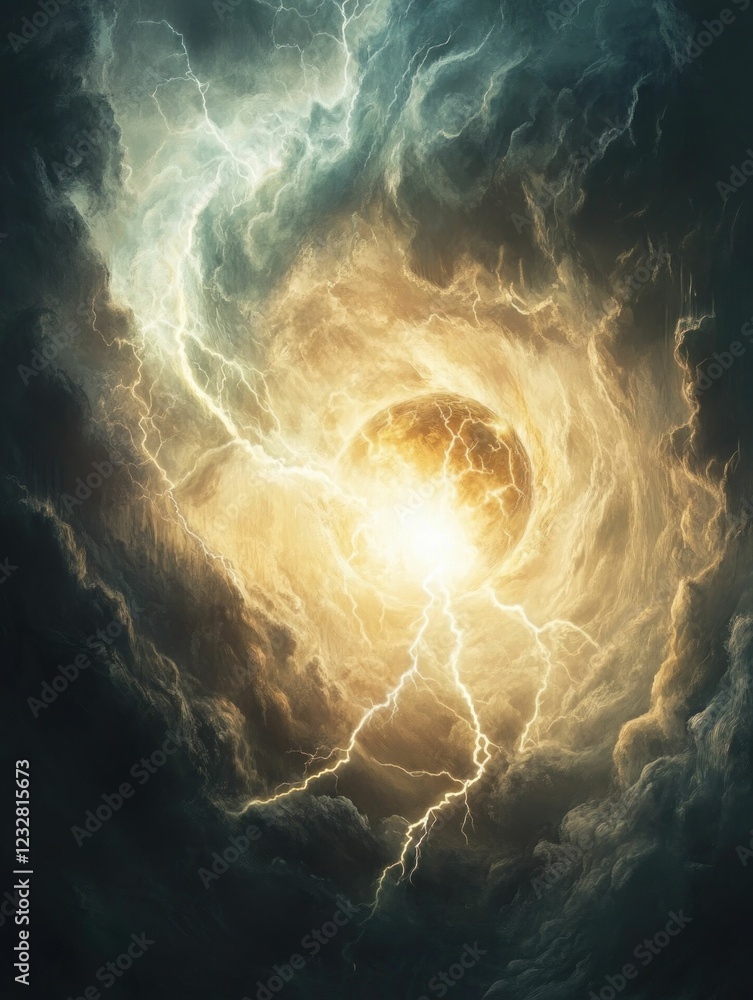 Poster Celestial Maelstrom: A Vortex of Lightning and Clouds