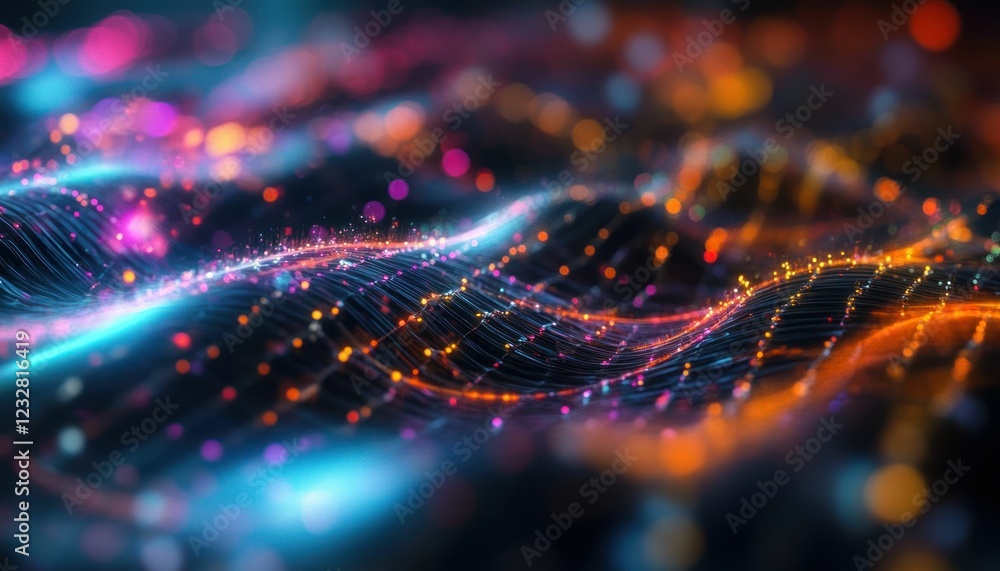 Aufkleber abstract neon waveform: glowing particle grid
