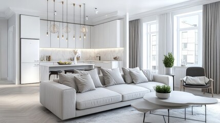 Modern Minimalist Living Room with Elegant Furniture and Bright Lighting
