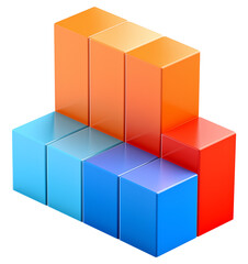 3d icon of bar graph, isometric view, transparent background