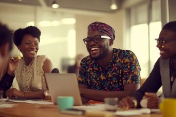 Joyful Professionals Engaged in Creative Collaboration in Office Setting