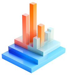 3d icon of bar graph, isometric view, transparent background