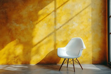 A stylishly decorated room with a yellow wall serves as a vibrant and engaging backdrop for stock photography.