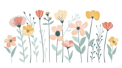 Naklejka premium Cute, simple line art of flowers 