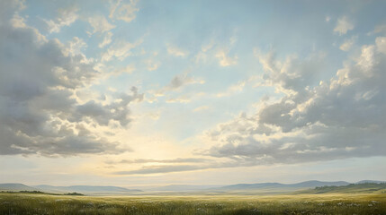 Obraz premium Serene Landscape: A Sunset over the Golden Fields