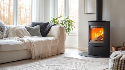 Cozy Living Room with a Modern Wood Burning Stove