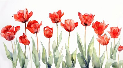 Obraz premium Watercolor red tulips 