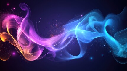Abstract colorful smoke wave with glowing particles.