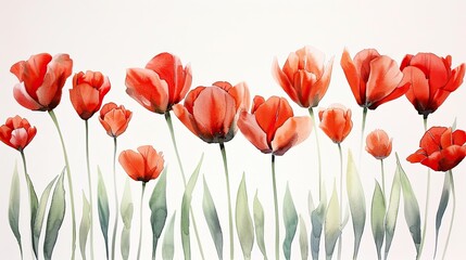 Fototapeta premium Watercolor Red Tulips