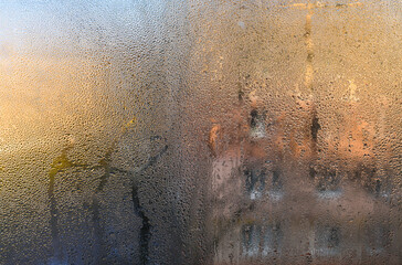 wet glass. drops window background.