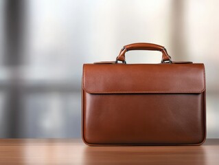 brown leather briefcase on a desk in an office