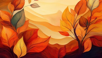 Fototapeta premium Textured Autumn Leaves Carpeted Landscape A Warm and Cozy Scene Filled with Rich Reds, Oranges, and Yellows Amidst Rustic Woodlands.