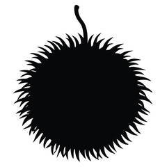 Rambutan Silhouette Vector Art Illustration - Black Color Rambutan Fruit Design