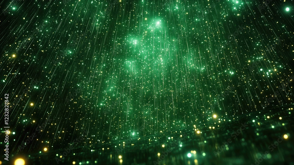 Aufkleber a mesmerizing display of green sparkling lights cascading down, creating a magical and enchanting at