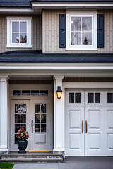 Elegant Home Exterior: Modern Architecture, White Facade, and Classic Design.  Luxury Real Estate, Dream House, Perfect Home