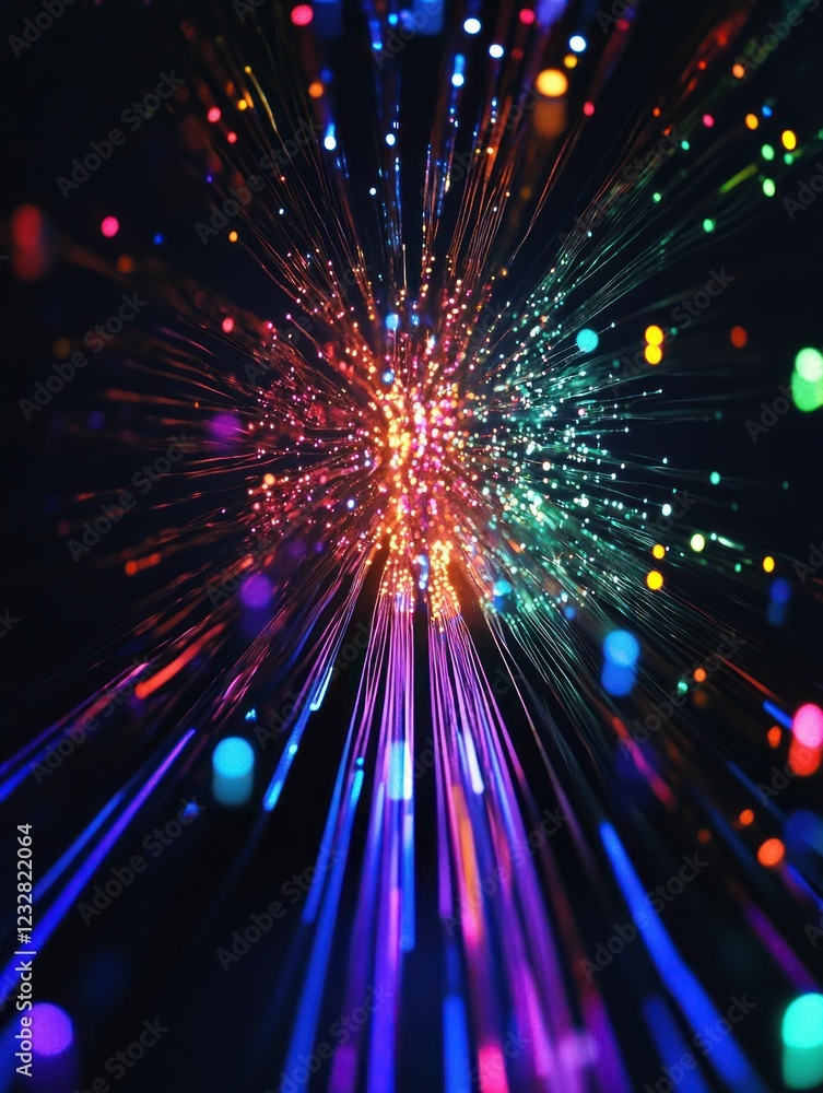 Poster vibrant spectrum of light fibers exploding from center