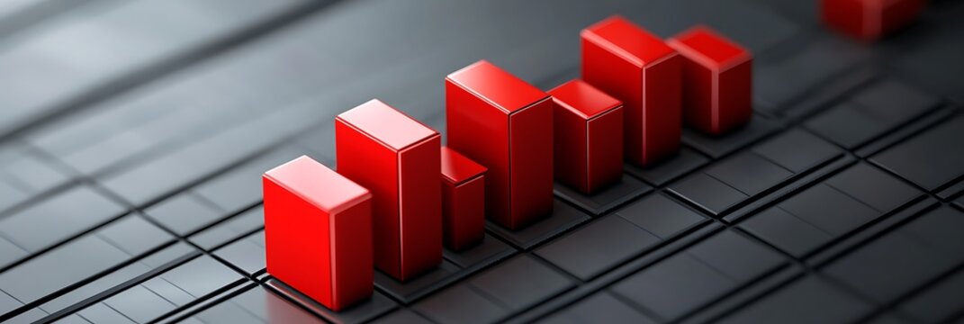 Stylish financial services icon with a sharp red bar graph on a sleek gray backdrop symbolizing strength and growth in the financial world