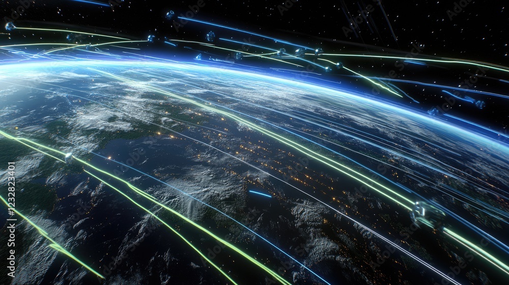 Aufkleber Global Network Data Streams Orbiting Earth