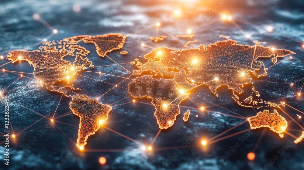 Poster Global Network Connections Illuminating World Map