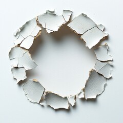 Cracked white paint circle on wall, peeling edges, blank center