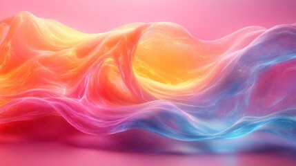 Fototapeta premium Vibrant Flowing Abstract Colors - An abstract representation of flowing colors with a blend of orange, pink, and blue against a soft gradient background.