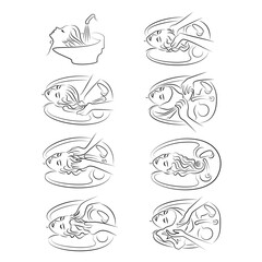 Collection of beautiful lady profile. Girl in beauty salon. Woman washes hair with water at hair salon car wash. Vector illustrations set