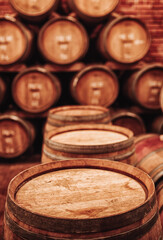 Wine barrels in wine-vaults in order