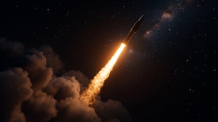 Night Launch: Missile Ascending into the Starry Sky