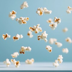 popcorn popping on a light blue background