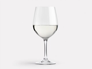 clear wine glass with white wine on a white background