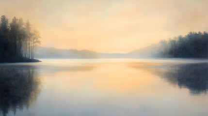 Misty Lake Sunrise: A Serene Landscape Painting