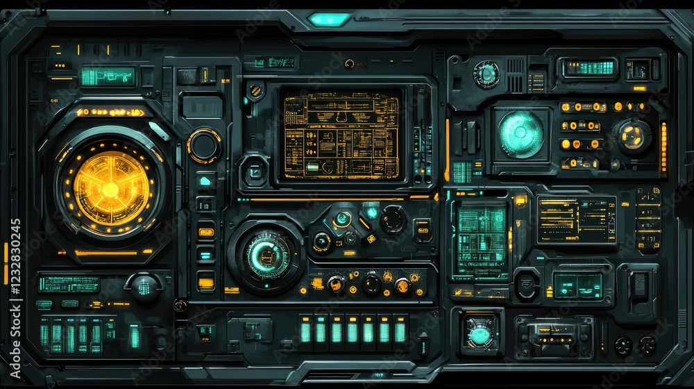 Poster futuristic control panel interface sci fi technology design
